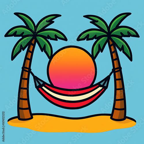 Tropical Hammock Getaway Relaxing Island Vacation Illustration