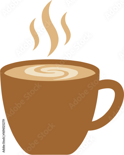 Simple Flat Coffee Cup with Latte Art and Steam Illustration