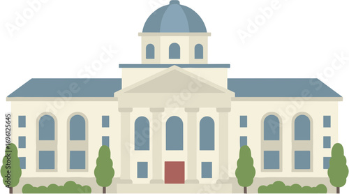 Flat Style Detailed Courthouse Building Facade Exterior Architecture Illustration