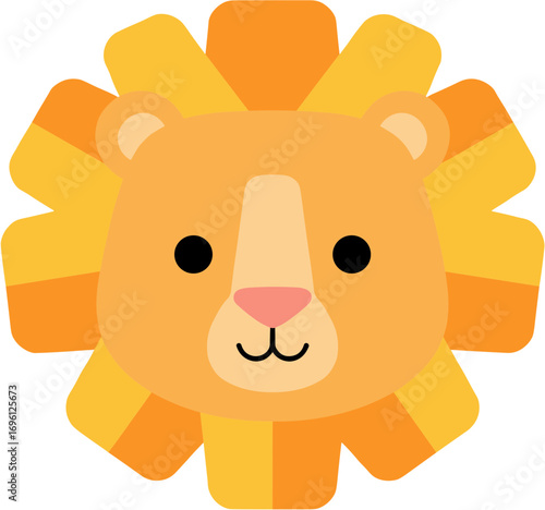 Cute Flat Design Lion Face Illustration Adorable Animal Character Graphic