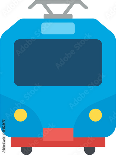 Flat Illustration Cute Blue Train Subway Public Transport Icon
