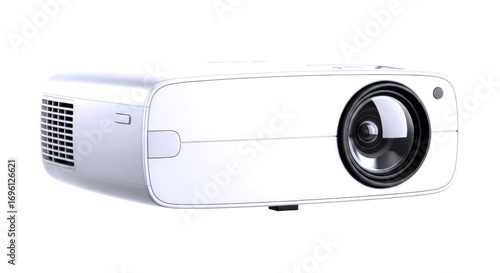 sleek white projector 3d model for modern home theaters and presentations, isolated on transparent background