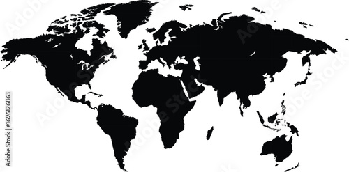 Flat Vector Map of the World – No Borders or Labels