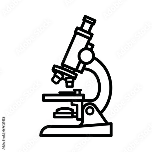 A black and white line drawing of a laboratory microscope, ready for scientific observation.