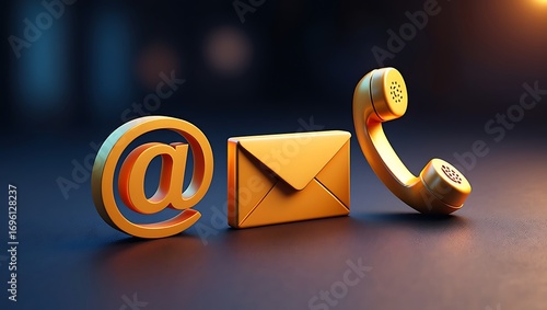 Golden contact icons email envelope and telephone receiver