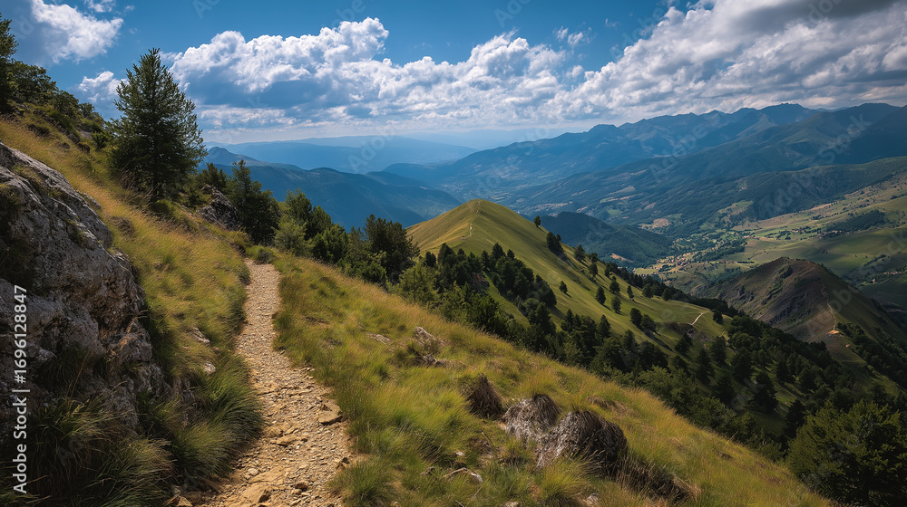 Fototapeta premium Mountain hiking trail with scenic landscape outdoor