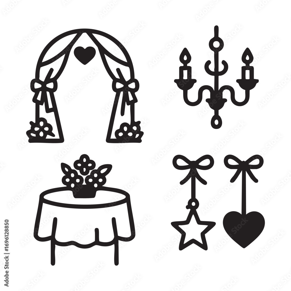 Fototapeta premium vector outline icons for wedding decorations