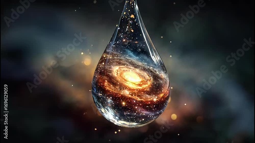 Galaxy Inside Water Droplet – Surreal Universe in Drop of Water, Cosmic Concept 4K