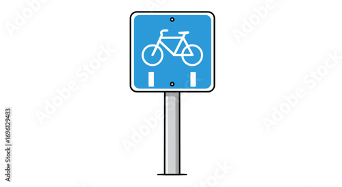 Blue Bicycle Lane Sign with White Bicycle Symbol and Lines