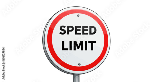Round Speed Limit Sign with Red Border and Black Text