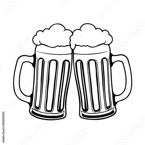 black outline of two beer foam glasses