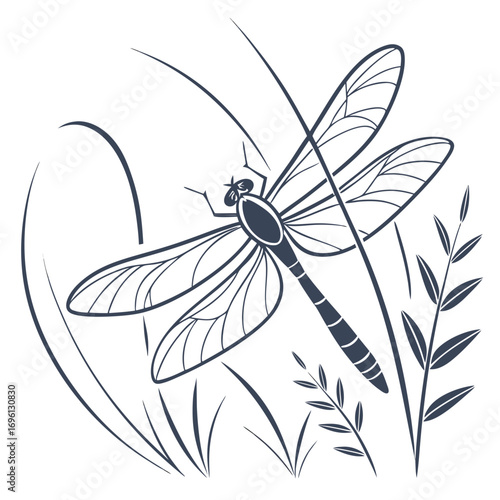 Graceful Dragonfly Among Reeds A Serene Illustration of Nature's Delicate Balance