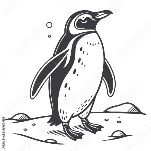 Adorable Monochrome Penguin Standing on a Sandy Shoreline