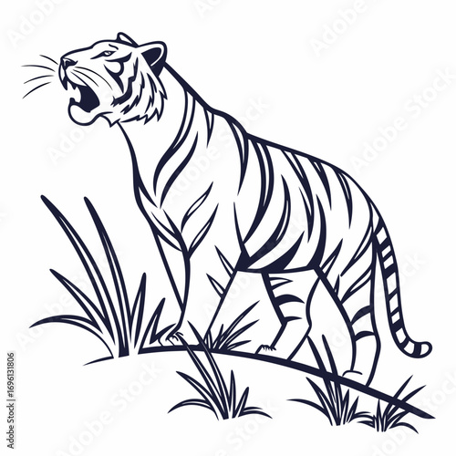 Illustration of a Roaring Tiger in a Natural Environment