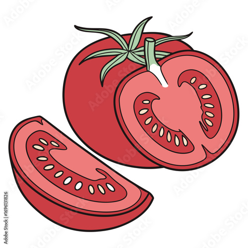 Fresh Tomato Slice and Whole Fruit Illustration
