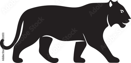 A striking black silhouette of a panther in motion. Its powerful form and poised stride convey strength, elegance, and the raw beauty of this magnificent feline predator.