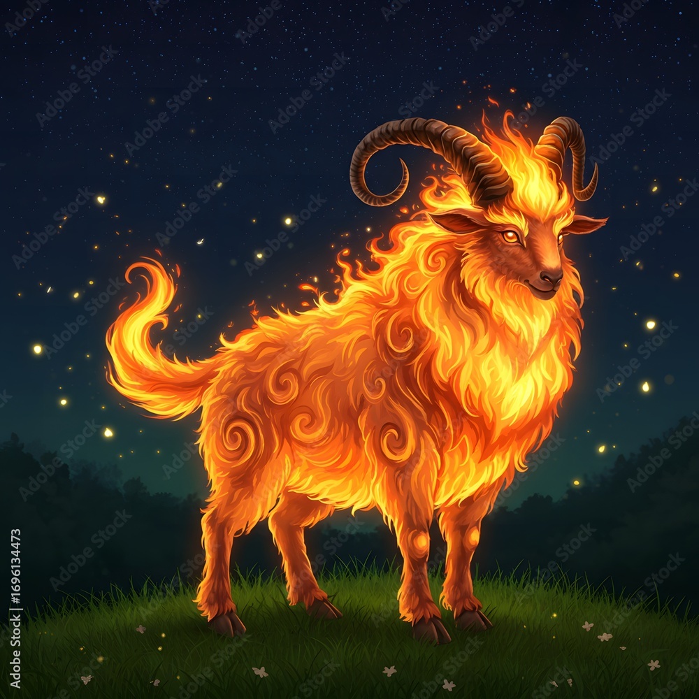 Fototapeta premium Fire Goat of Fortune, Generative AI. Lunar New Year 2027.