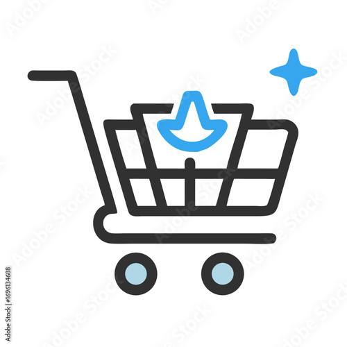 Shopping cart icon with cowboy hat in flat style
