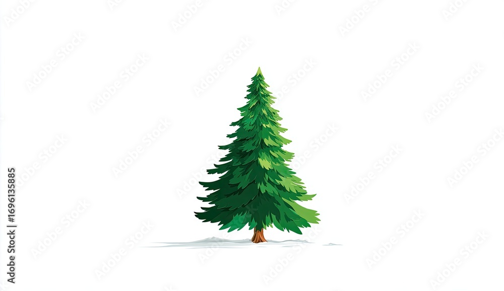 Fototapeta premium Simple illustration of a green Christmas tree on a white background
