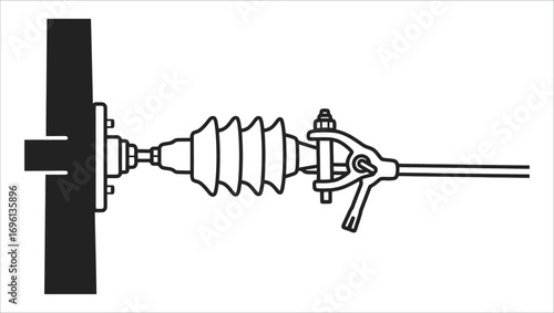Technical illustration of a dead-end strain insulator assembly for securing overhead power lines to a utility pole, a critical concept in electrical grid infrastructure
