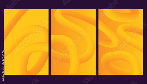 set of Vibrant Abstract Background with Orange Gradient Swirling Lines, Colorful Gradient Twisted Shapes – Futuristic Design, Flowing Spiral Strokes Line Art