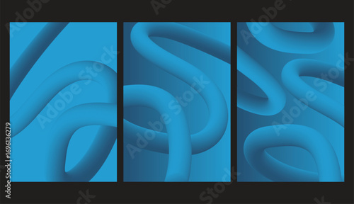 set of Vibrant Abstract Background with Blue Gradient Swirling Lines, Colorful Gradient Twisted Shapes – Futuristic Design, Flowing Spiral Strokes Line Art