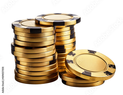 The stack of golden poker chips, cut out