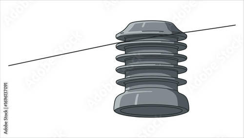 Simple vector illustration of a gray electrical insulator with a high voltage power line, isolated on a white background for industry design