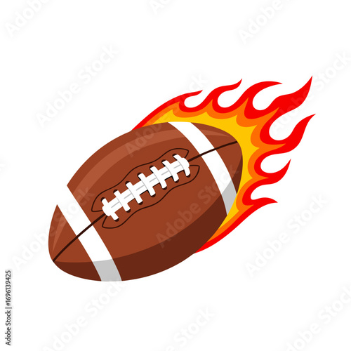 Flying Football on Fire Dynamic Sports Illustration of a Rushing American Football