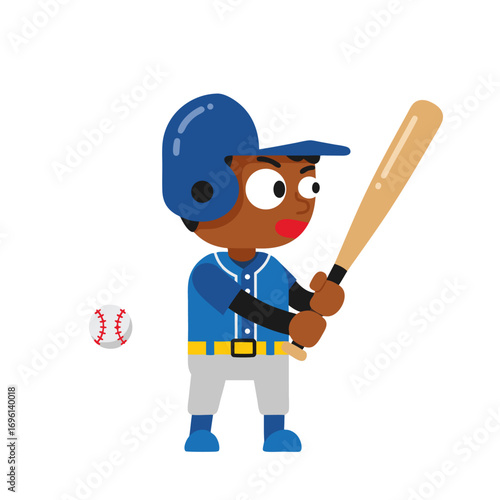Young African American Baseball Player Ready to Bat with a Focused Expression