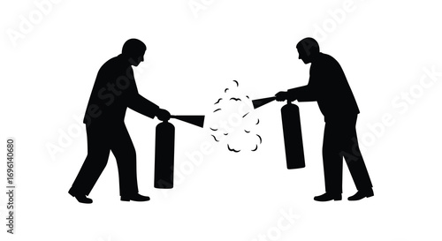 two men using fire extinguishers to put out a fire