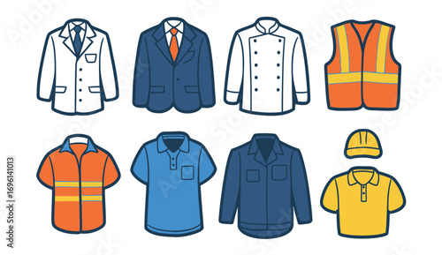 Professional Uniform Icons Set - Flat Style Workwear for Various Occupations