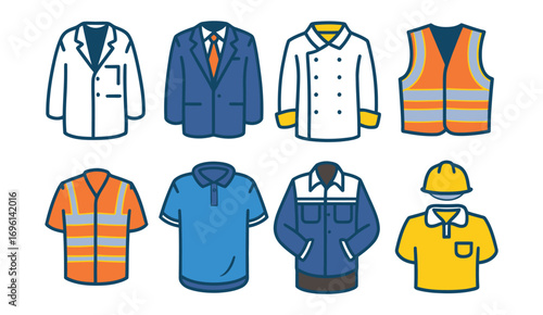 Professional Uniform Icons Set - Flat Style Workwear for Various Occupations