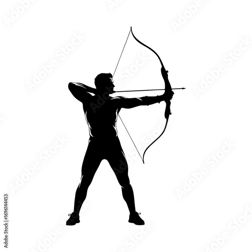 Silhouette of an archer with a white background