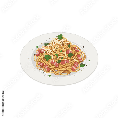 Spaghetti on a plate with a white background