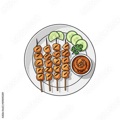 Satay on a plate with a white background