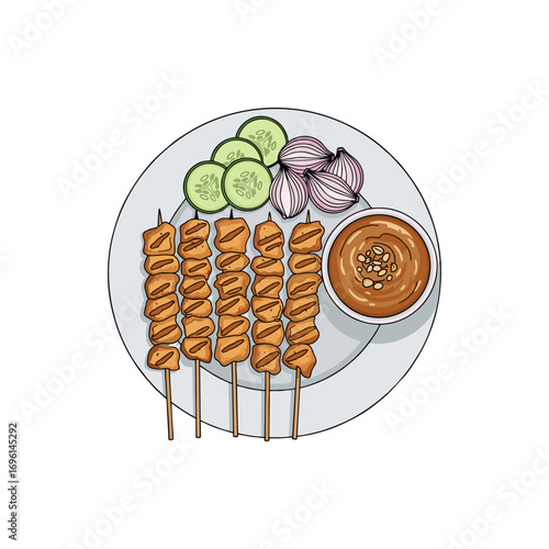 Satay on a plate with a white background