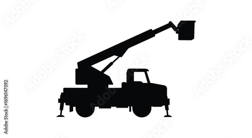 a utility truck silhouette with extended crane arm