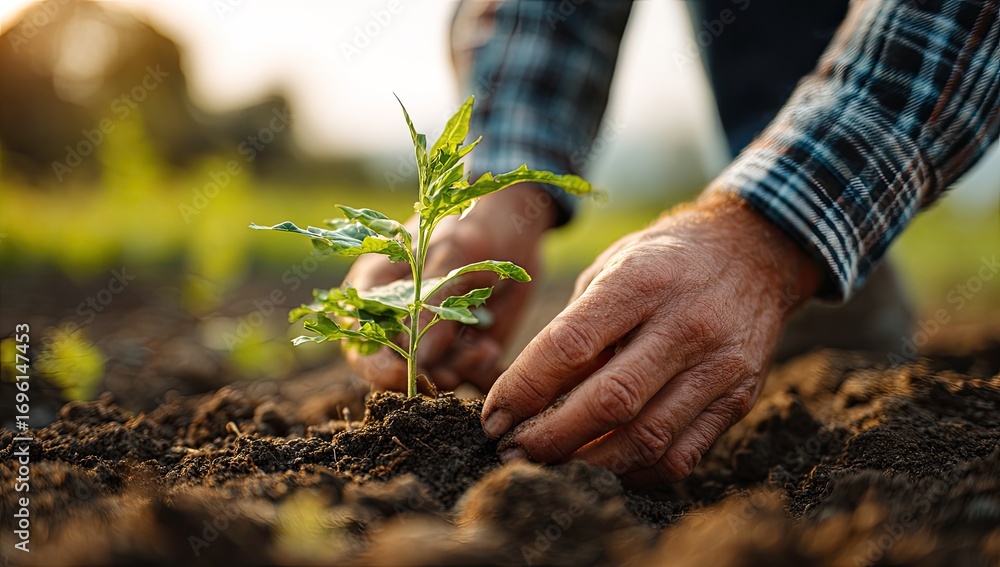 Fototapeta premium Close-up of hands planting a seedling