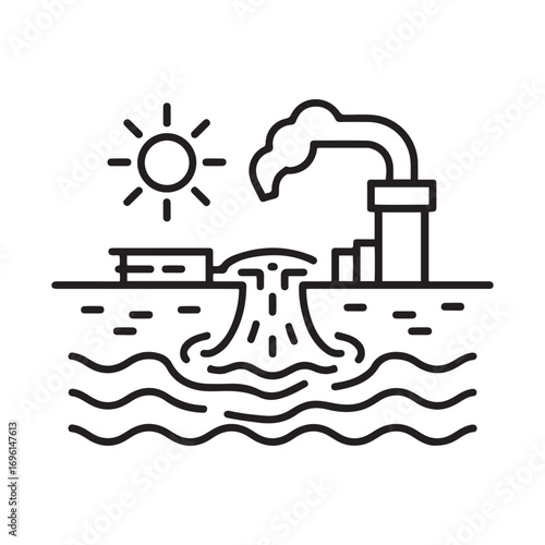 Industry environment industrial pollution sewage waste water icon Line Art. with white background