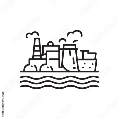 Industry environment industrial pollution sewage waste water icon Line Art. with white background