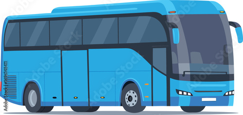 A Blue Passenger Bus in Motion: A sleek, azure-colored passenger bus, embodying comfort and efficient transport, is captured in a dynamic, isolated illustration setting. 