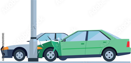 Car Accident with Column: A striking graphic of a severe car accident scene with two vehicles colliding with a column, illustrating the destructive potential of automotive collisions.