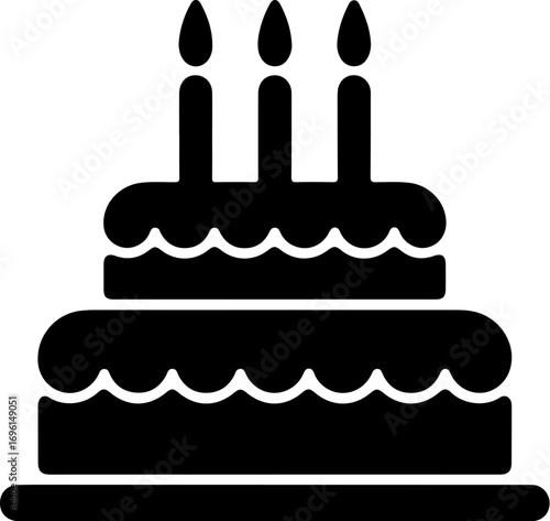 Silhouette icon of a festive three-layer birthday cake with candles celebrating a special occasion vector