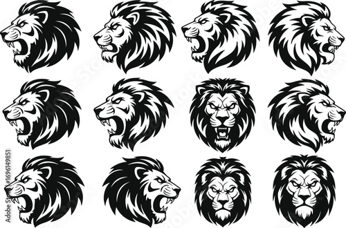 lion, head, tattoo, tribal, animal, wild, fierce, predator, graphic, mascot, design, black, white, roar, beast