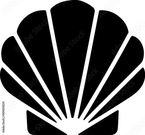 Classic black silhouette of a scallop shell symbol simple iconic nautical element vector