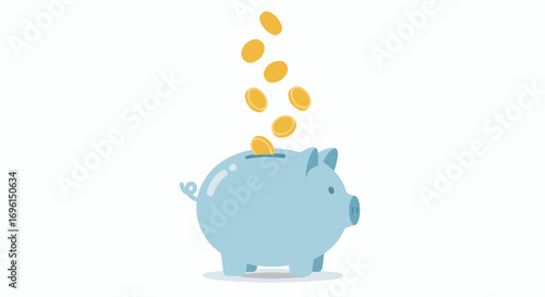 Piggy bank receiving coins symbolizing savings and personal financial growth