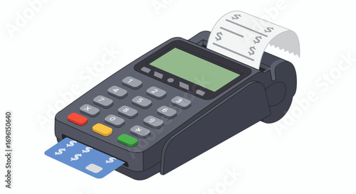 Payment terminal with receipt representing consumer spending and cashless economic transactions