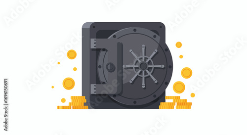 Safe vault with coins symbolizing asset security and monetary economic protection