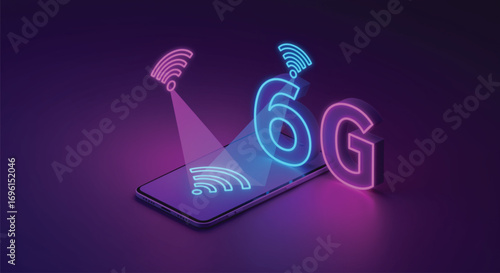Futuristic 6G Wireless Technology Concept with Smartphone. EPS Vector